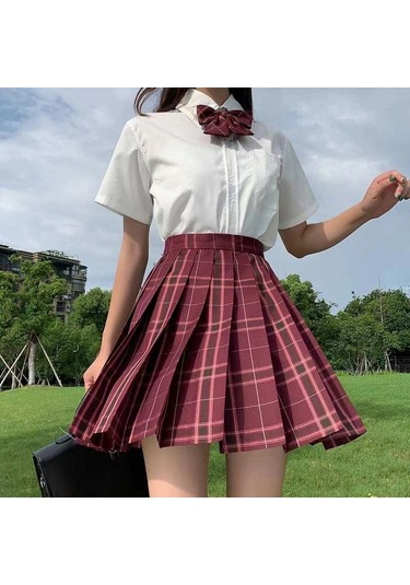 3 Adet Kadın Anime Okul Üniforması Seti Şarap Kırmızı Pilili Etekler Yaz Jk Gömlek Uzun Kollu Ceket Mini Ekose Etek Takım Elbise Şarap Kırmızısı&beyaz Bordo - Beyaz 3 Adet Kadın Anime Okul Üniforması Seti Şarap Kırmızı Pilili Etekler Yaz Jk Gömlek Uzun Kollu Ceket Mini Ekose Etek Takım Elbise Şarap Kırmızısı&beyaz Bordo - Beyaz