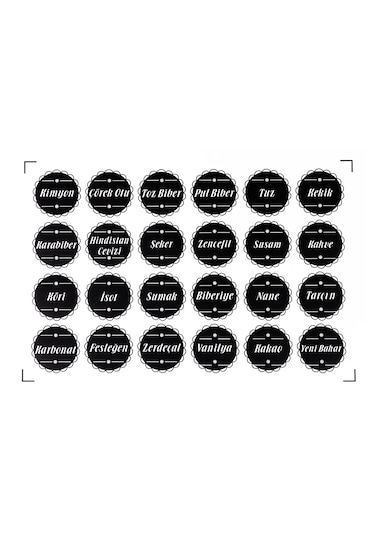12 Adet Tahta Kaşıklı Mantar Kapak Baharatlık 300 Ml Siyah Etiket Şeffaf
