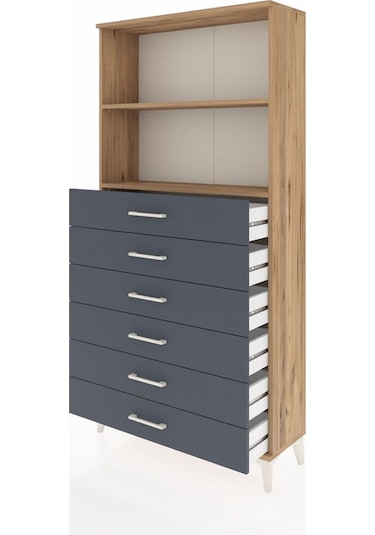 Arges Dolap 2 Raflı 6 Çekmeceli 88x30x182 Çam-antrasit Çam