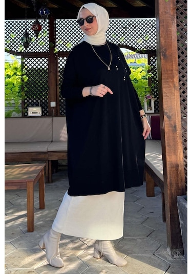 Rabia Şamlı Melda Triko Tunik Siyah Çok Renkli