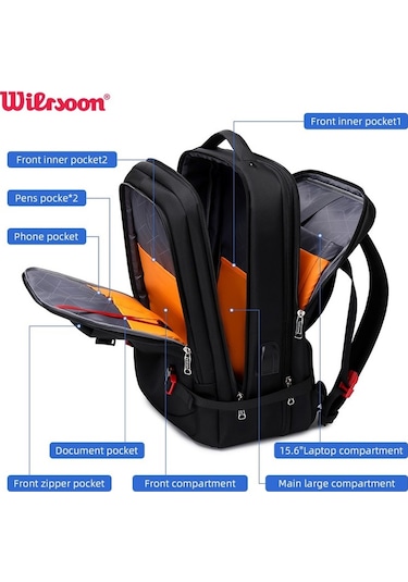 Wiersoon W50306 Genişletilebilir 42l Seyahat Laptop Sırt Çantası Siyah