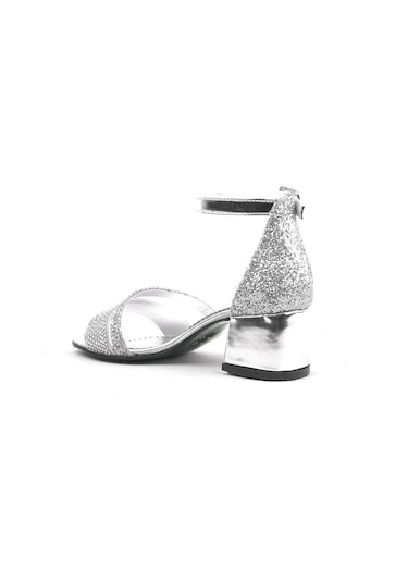 Sarıkaya Gümüş Simli Kalın Topuklu Kız Çocuk Abiye Ayakkabı Gümüş