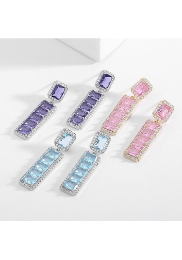 Novahub Mor Moda Cz Kare Dangle Küpe, Kadınlar İçin Romantik Sevgilisi Doğum Günü Hediyesi, Lüks Bakır Küpe Takı Çok Renkli