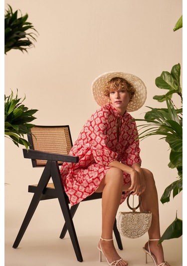 Mathilda Store Desenli Mini Elbise Kırmızı