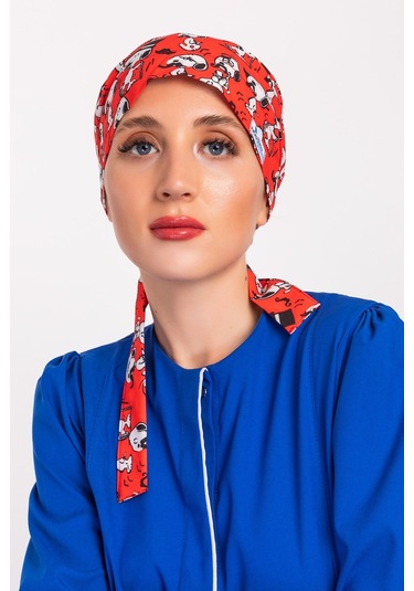 Kırmızı Snoppy Desenli Tesettür Doktor Hemşire Hastane Aşçı Cerr Kırmızı