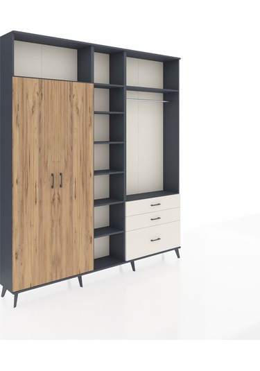 Arges Dolap 9 Raflı 3 Çekmeceli 2 Askılı 220x30x243 Antrasit-çam/aytaşı Atlas Çam/aytası