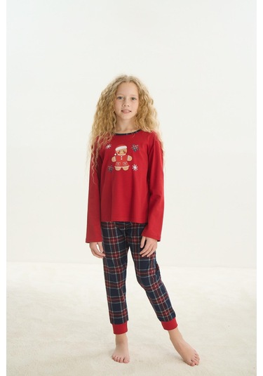 Kız Çocuk Garson Uzun Kol Kırmızı Pijama Takım C4t4n7o8 001