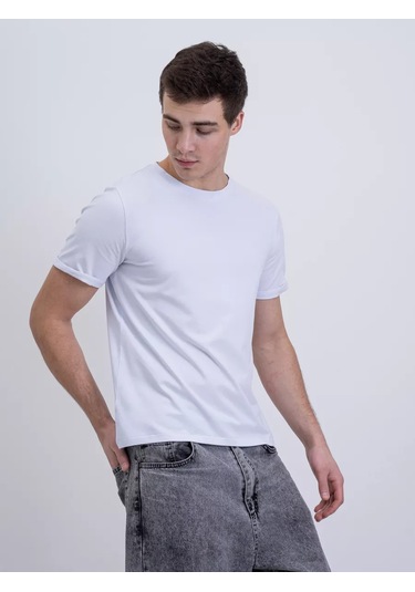 Modalına Beyaz Pamuklu Düz Renkli Basic Tişö 201775924 Beyaz