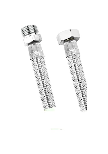 2 Adet Şofben Termosifon Kalın Flex Bağlantı Hortumu 1/2 Ye 1/2 50cm Gümüş
