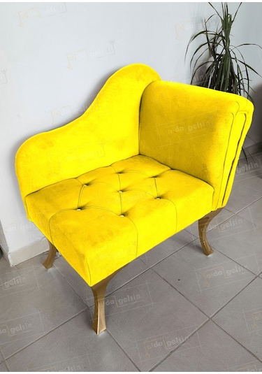 Yeni Model Ters Kol Tekli Köşe Koltuğu Josefin Bench Gold Ayak Sarı
