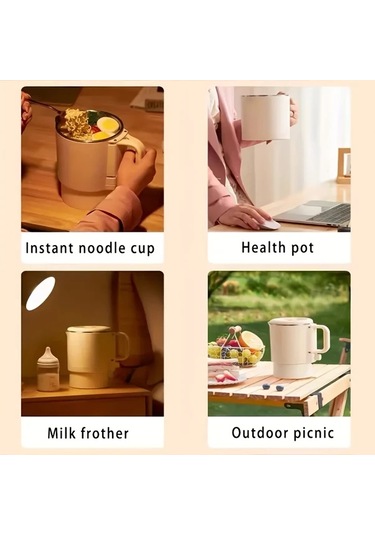 Elmpaly Katlanır Seyahat Su Isıtıcısı, 600w Mini Elektrikli Çaydanlık, 110-120v, Bej-1pc