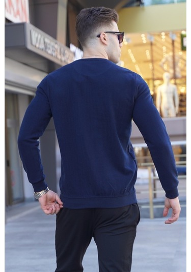 Lacivert Desenli Bisiklet Yaka Triko Kazak 5968 Lacivert