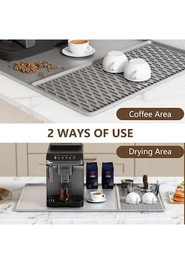 Elmpaly Beyaz Yükseltilmiş Kenarlı Silikon Kahve Makinesi Matı Kurutma Paslanmaz Yüzey Bulaşık Makinesi Uyumlu