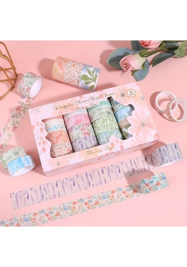 Dikdörtgen Vintage Washi Tape Bant Yapışkanlı Maskeleme Kağıdı Desenli Bant 20'li - Watercolor Notes 1