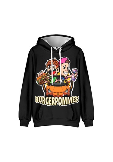 Burgerpommes Hayranları İçin 10 Renk Moda Icrimax Grafik Baskılı Sweatshirt Açık Hava Sporu Cosplay Kazaklar Kapşonlu Cosplay Kostümü Siyah