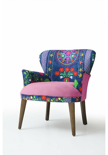 Azra Mobilya - Roma Çay Seti Koltuk Takımı - Etnik Desen Kumaş - Ahşap Demonte Ayak Etnik Desen - Pembe