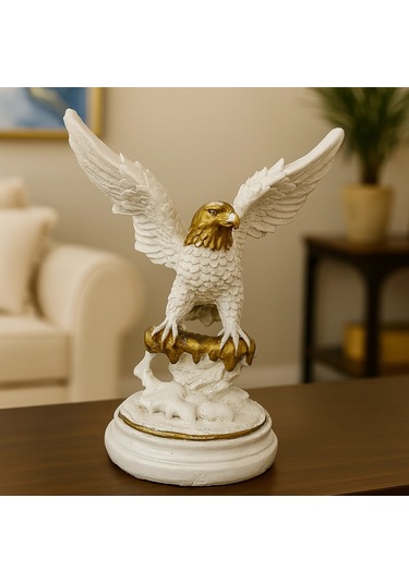 Beyaz Ve Gold Detaylı Kartal Biblo 24x18