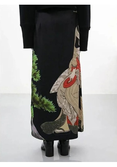 Batik Siyah Baskı Etekler Bayan A-line Bölünmüş Uzun Etek Harajuku Japon Sokak Şıklığı Gotik Faldas Largas Mujer 2024 Fairycore Siyah