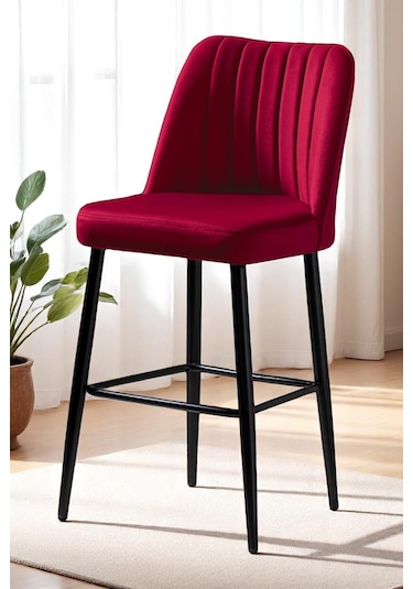 Ada Bar Sandalye - Babyface Bordo - Metal Siyah Ayak 2 Adet Bordo