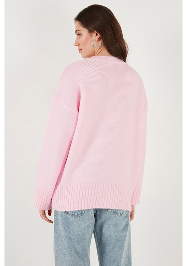 Lela Regular Fit Bisiklet Yaka Basic 2'Li Paket Triko Bayan Kazak 4616213S2 Bebe Mavi-Toz Pembe