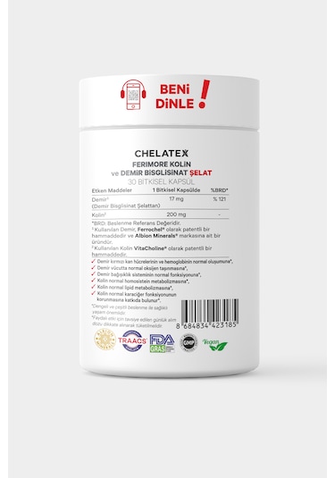 Chelatex Ferimore Kolin Demir Bisglisinat Şelat 60 Bitkisel Kapsü