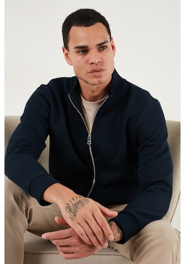 Buratti Pamuklu Relaxed Fit Dik Yaka Fermuarlı Erkek Hırka 5901075 Lacivert