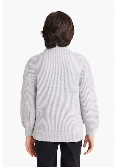 Defacto Erkek Çocuk Yarım Balıkçı Yaka Fermuarlı Triko Hırka C1765a825augr400 Gri