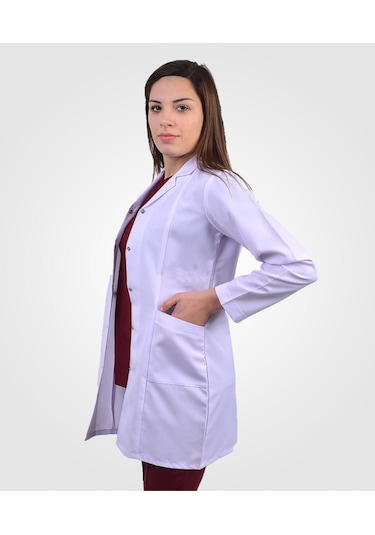 Kadın Beyaz Klasik Yaka Doktor Hemşire Öğretmen Vizit Önlük Beyaz
