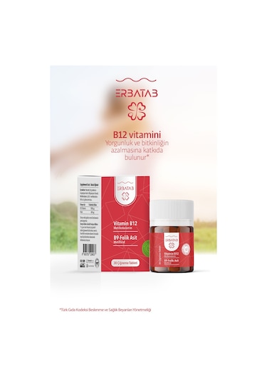 Erbatab Vitamin B12 Folik Asit B9 Takviye Edici Gıda 30 Çiğneme Tablet
