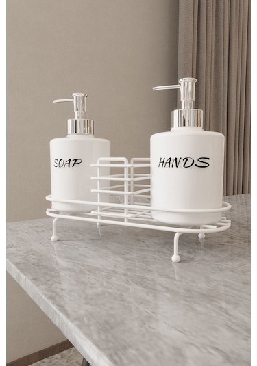 Suntel Metal Standlı Plastik Sıvı Sabun Ve Losyon Şişesi Sabunluk Beyaz 2’Li 500 ML