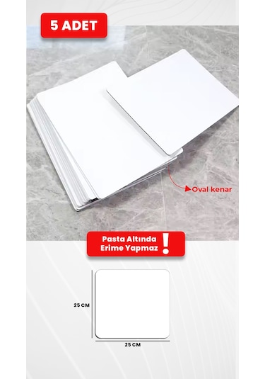 25x25 Mdf Beyaz Pasta Altlığı - 3mm Dayanıklı Pasta Tabanı 5 Adet Beyaz