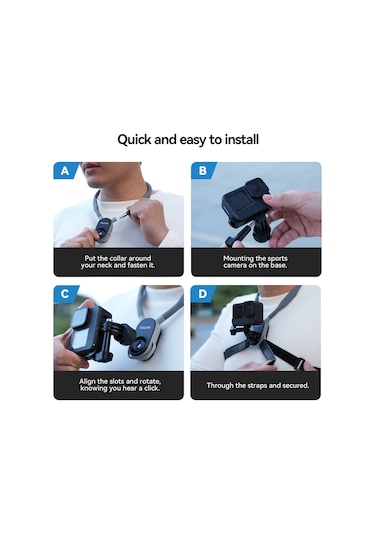 Wezone Telesın Hızlı Çıkarılabilir Boyun Askısı - Gopro Hero 12/11/10, Insta360 X4/x3/go3/go2, Osmo Aksiyon Kamerası İçin U Şekilli Göğüs Bağlantısı