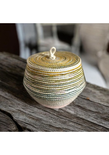 Hasır Sepet, Jüt Sepet, Doğal Hasır Sepet, Çok Amaçlı Dekoratif Hasır Sepet, Renkli Kapaklı Sepet Ekru