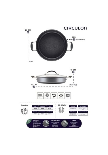 Circulon 28 Cm Kapaklı Sığ Tencere Çok Renkli