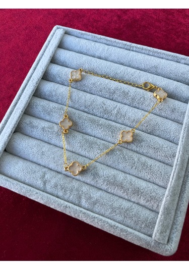 Altın Renk Beyaz Sedef Bijuteri Kadın Bileklik Gold