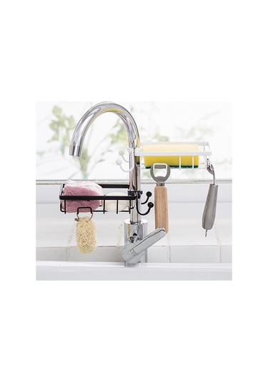 Paslanmaz Çelik Mutfak Banyo Musluğuna Sabitlenebilir Sabunluk Siyah