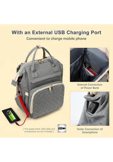 Moveevo Usb Şarj Portlu, Bebek Arabası Askılı, 3 Termal Biberon Cebi Su Geçirmez Geniş Bebek Bakım Sırt Çantası Gri