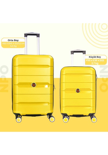 Npo Diamond Pp Polipropilen Büyük Ve Küçük Boy 2'li Kırılmaz Valiz Seti-sarı Sarı