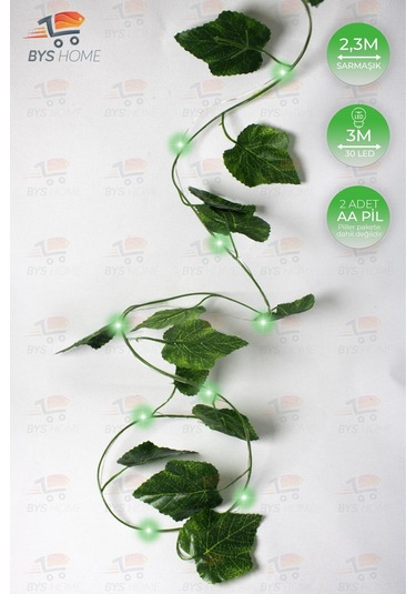 Dekoratif Yeşil Yapraklı 230 Cm Yapay Sarmaşık Ve 300 Cm Peri Led Pembe Renk - Yeşil Yeşil