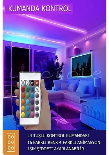 Tv Arkası Çocuk Yatak Odası Mutfak Salon Rgb Şerit Led Uzaktan Kumandalı Tak Çalıştır 2 Metre