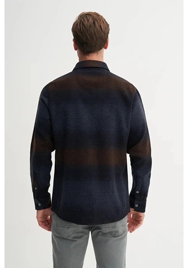 Cazador Regular Fit Cepli Oduncu Desenli Vintage Gömlek-23005 Lacivert
