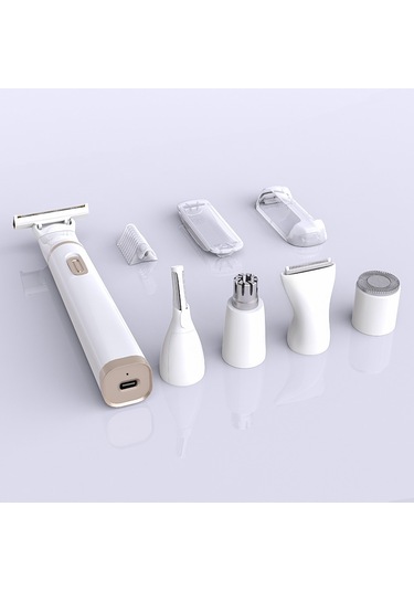 5'i 1 Arada Şarj Edilebilir Tüy Alma Makinesi Jilet Burun Kaş Tüy Alma Makinesi 5 Başlık