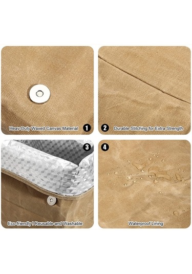 Cbtx Su Geçirmez Mumlu Kanvas Yalıtımlı Çanta Alüminyum Folyo Yeniden Kullanılabilir Öğle Yemeği Termal Çanta Kahverengi