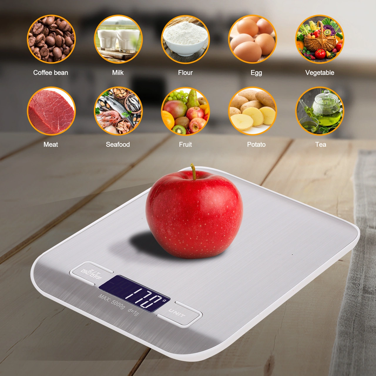 Youmex Mutfak Terazi Gümüş 5kg/1g Hassasiyetli Şarjlı Ve Pil Desteği Abs+paslanmaz Çelik 18x14x1.5cm Çok Renkli