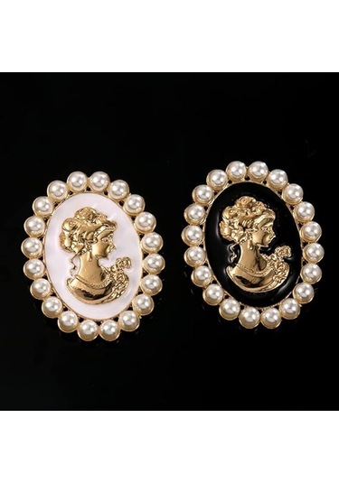 Vintage Şık Viktorya Dönemi Bayan Güzelliği Cameo Kristal Broşlu Altın Rengi