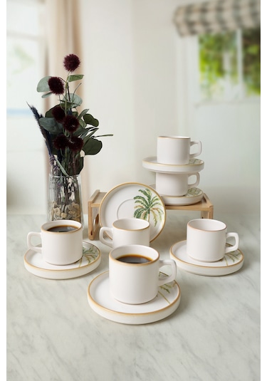 Keramika Bronze Palmiye Stackable Çay Takımı 12 Parça 6 Kişilik Çok Renkli