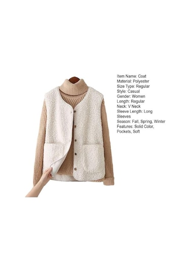 Kahve Kadın Güz Kış Yelek Ceket Düz Renk V Boyun Kolsuz Düğme Kapatma V Boyun Yumuşak Sıcak Cepler Hırka Bayan Yelek