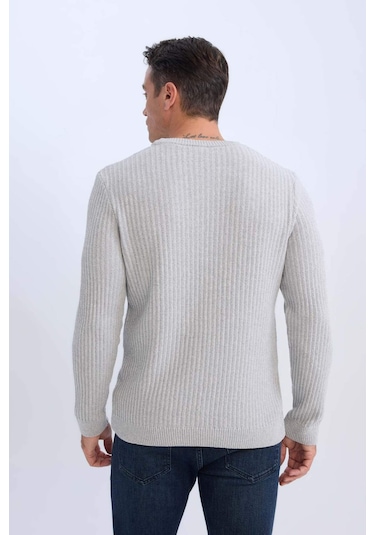 DeFacto Standart Fit Bisiklet Yaka Dokulu Triko Kazak E0811AXNSGR110