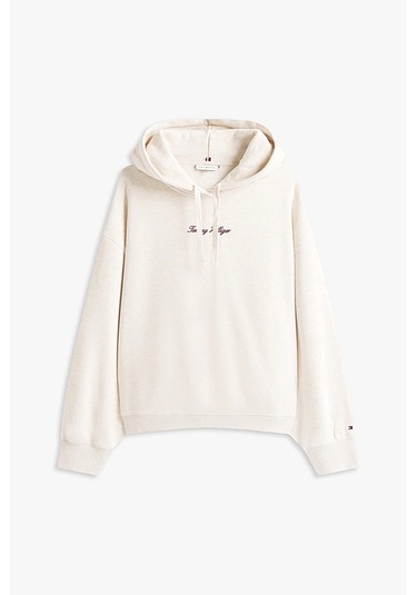 Kadın Rahat Kalıp Düşük Omuzlu Kapüşonlu Sweatshirt - Krem Oat Marl Htr Tonal