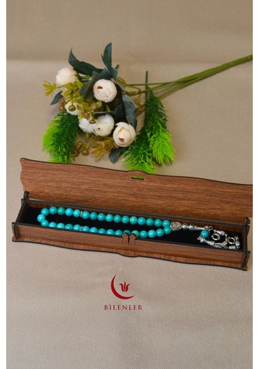 Firuze Taşlı 33 Lü Erkek Tesbih Doğal Taş, Özel Kutulu Turkuaz